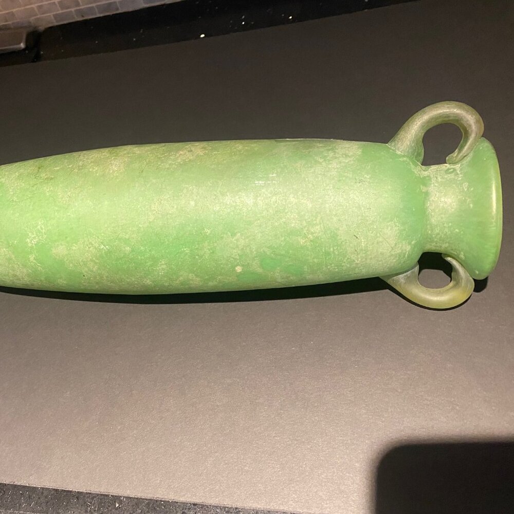 Murano Scavo Art Glass Vase Green Italy 20" x 4.5"